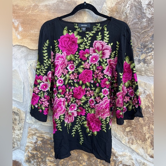 Karen Kane Bloomingdale’s BoHo Artsy Heavy Embroidery Tunic Blouse Top L USA - Picture 3 of 9